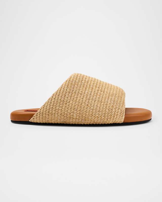 Raffia Bubble Flat Slide Sandals